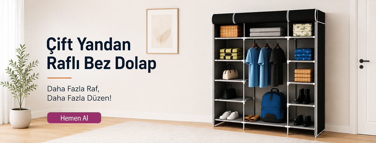 Çift Yandan Raflı Bez Dolap