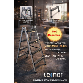 Çift Taraflı Dayanıklı 4+4 Metal Basamaklı Merdiven