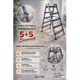 Çift Taraflı Dayanıklı 5+5 Metal Basamaklı Merdiven