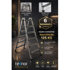 Çift Taraflı Dayanıklı 6+6 Metal Basamaklı Merdiven