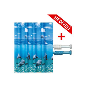 Dolphin Duş Banyo Perdesi 180x200 Banyo Askısı Hediye BP8852-180X200-H Dolphin Duş Banyo Perdesi 180x200 Banyo Askısı Hediye BP8852-180X200-H