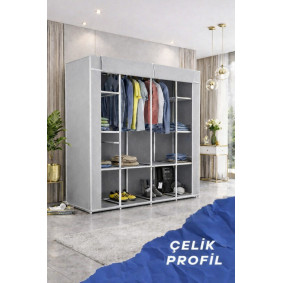 Easy Çelik Profilli Çift Yandan Raflı Bez Dolap Mega Gri Easy Çelik Profilli Çift Yandan Raflı Bez Dolap Mega Gri