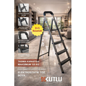 Kutlu Dayanıklı 3+1 Metal Basamaklı Merdiven