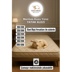 Merinos Kuzu Yünü Yatak Pedi, Yatak Koruyucu, Yatak Şitesi (%100 DOĞAL MERİNOS KUZU YÜNÜ)
