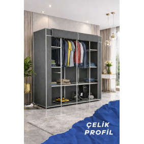 Prado Geniş Hacimli Metal Çift Askılı Gardrop Bez Dolap Gri Prado Geniş Hacimli Metal Çift Askılı Gardrop Bez Dolap Gri